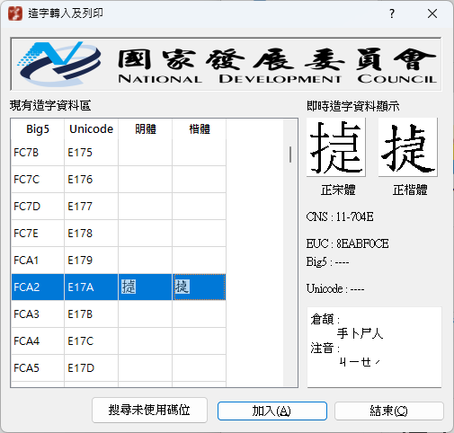 造字轉入FAC2編碼示意圖